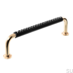 Elongated Furniture Handle 1353 96 Polished Brass with Black Leather