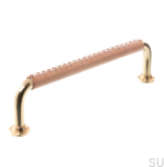 Elongated Furniture Handle 1353 96 Polished Brass with Leather