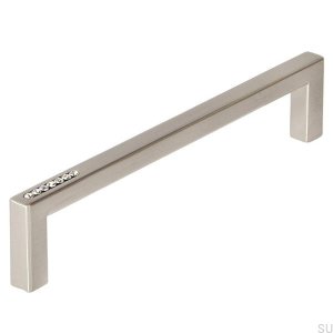 Elongated furniture handle with Swarovski crystals 6200 128 Brushed nickel