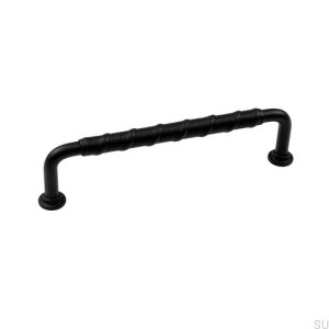 Elongated furniture handle 1353 128 Black metal Black leather