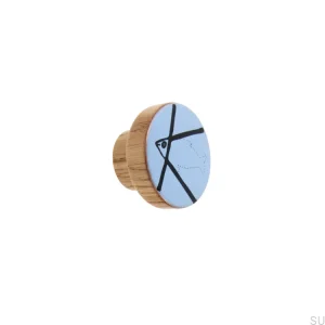Furniture Knob Alphabet Wooden Blue Enamel - Oil Colorless Semi-matt