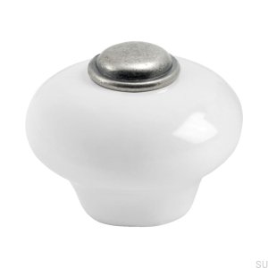 Furniture knob 409 Porcelain Antique silver