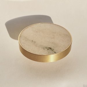 Furniture knob Marbelo XL Brass Brushed Pink Marble