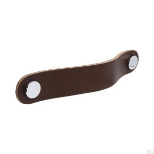 Long furniture handle Loop Round 128, brown leather with chrome