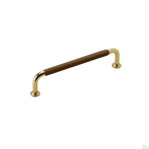Elongated furniture handle 1353 128 Brass Brown Leather