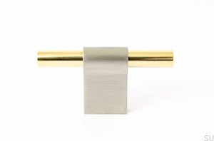 Furniture knob T-Bar Line Mix 60 Brushed steel with polished brass