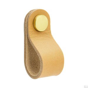 Furniture handle Loop Round 65, natural leather with gold