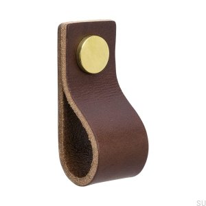 Loop 65 furniture handle, brown leather with gold