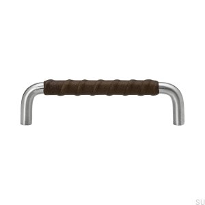 Long furniture handle Ss-A 192 Stainless steel Brown leather