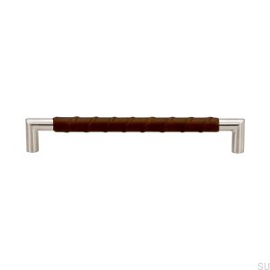 Oblong furniture handle Standard 12 192 Brown Leather. Stainless steel