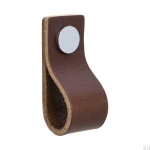 Loop 65 furniture handle, brown leather with chrome