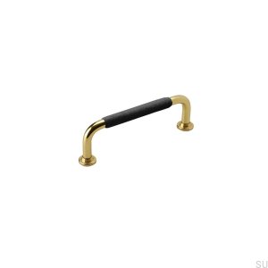 Elongated furniture handle 1353 96 Brass Black Leather