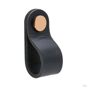 Furniture handle Loop Round 65, black leather with copper