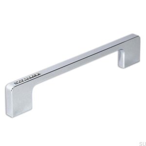 Elongated furniture handle with Swarovski crystals 2027 Polished nickel