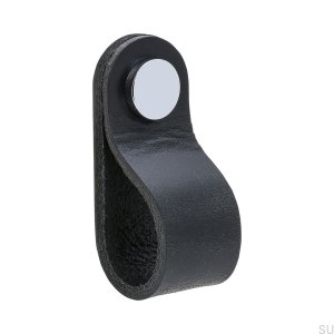 Furniture handle Loop Round 65, black leather with chrome
