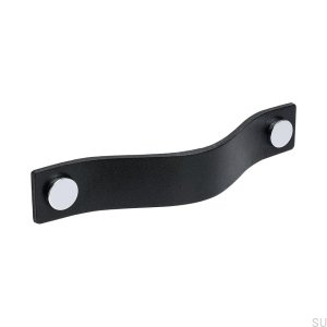 Long furniture handle Loop 128, black leather with chrome