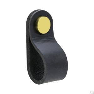 Furniture handle Loop Round 65, black leather with gold