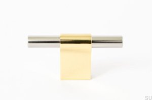 Furniture knob T-Bar Line Mix 60 Polished brass unpainted with polished steel