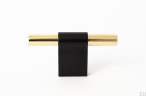 Furniture knob T-Bar Line Mix 60 Metal black with polished brass
