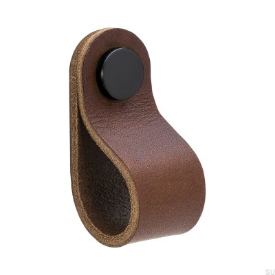 Loop Round 65 furniture knob, brown and black leather