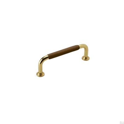 Elongated furniture handle 1353 96 Brass Brown Leather
