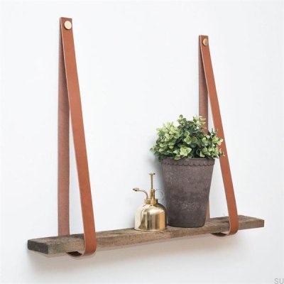 Brown leather and brass shelf hanger