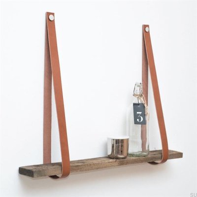 Brown leather shelf hanger with nickel