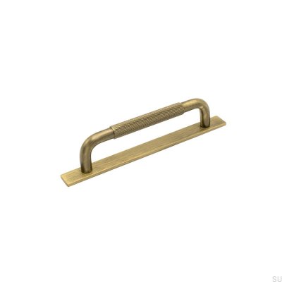 Elongated furniture handle with a Helix 128 washer, Antique Bronze