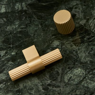 Furniture knob T-Bar Helix Stripe Brushed Gold