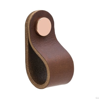 Loop Round 65 furniture knob, brown leather with copper