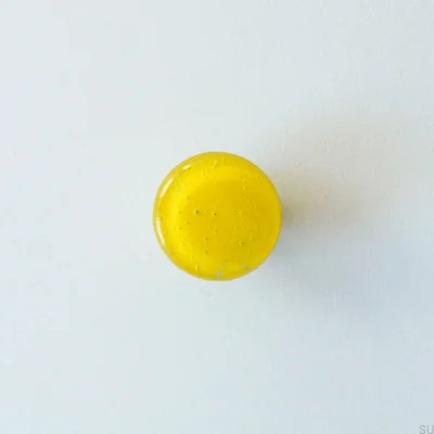 Furniture knob, round, glass, yellow