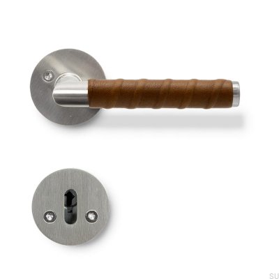Door handle Kastrup 04 Silver with leather brown Scandinavian standard