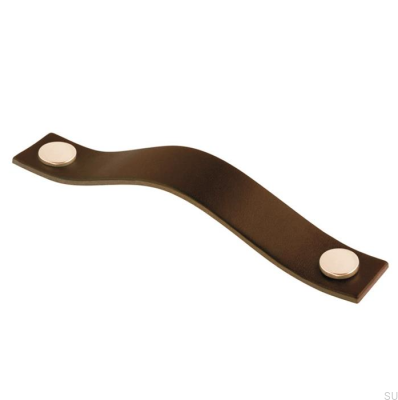 Oblong furniture handle 0156L Leather Brown with Golden