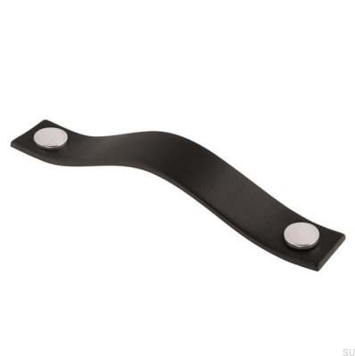 Oblong furniture handle 0156L Leather Black with Chrome