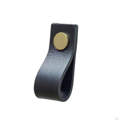 Furniture handle Loop Leather Black with Gold