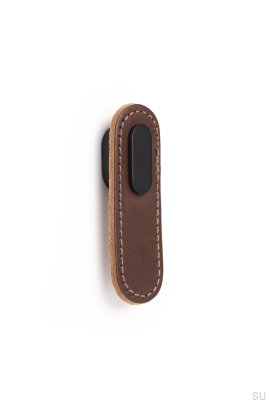 Furniture knob Oblong Brown Leather with Black