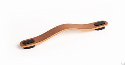 Elongated furniture handle Oblong Beige Leather with Black