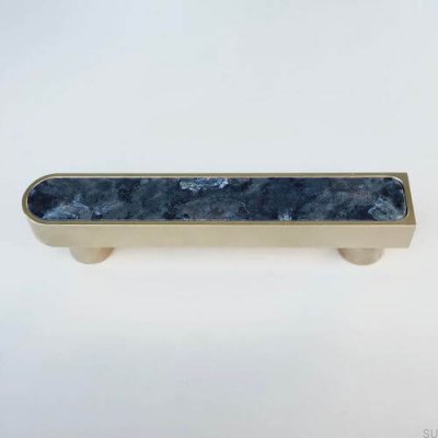 Elongated furniture handle Asymmetrical Railing Brass Brushed Unvarnished with Labradorite