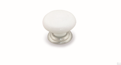 Furniture knob SP65 Porcelain White with Silver