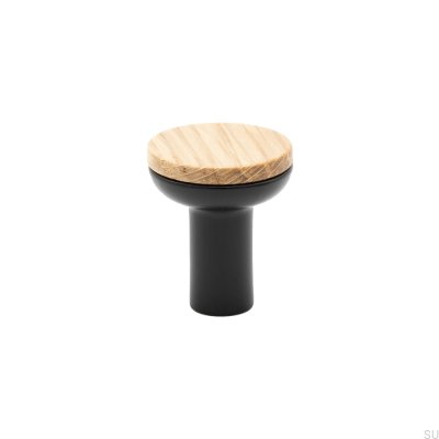 Bis Black furniture knob with Oak Wood