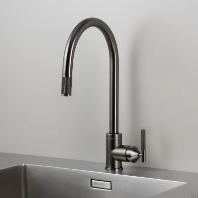 Kitchen faucet with Mixer Linear Gun Metal pull-out spout