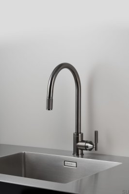 Kitchen faucet with Mixer Cross Gun Metal pull-out spout