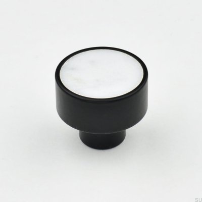 Marbelo XL furniture knob, Steel, Black, White Marble