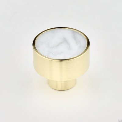 Furniture knob Marbelo L Brass Brushed White marble