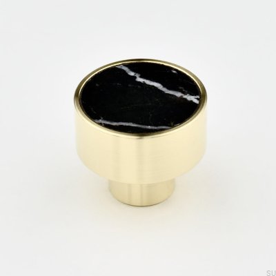 Marbelo L furniture knob, brushed brass, black marble