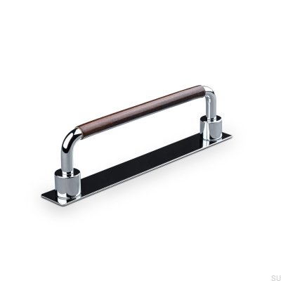 Asissi Swept 128 oblong furniture handle Polished Chrome with Brown Leather