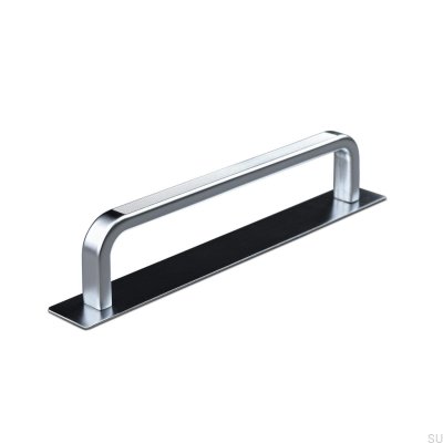 Oblong furniture handle with Gardone Stripe 128 silver pad