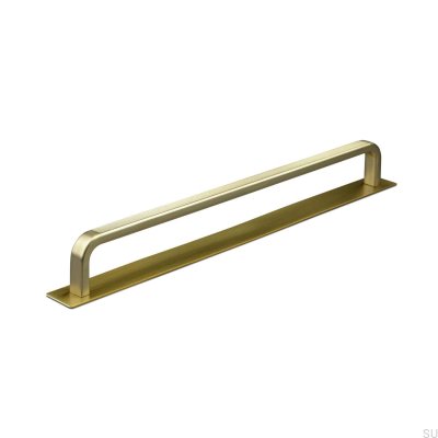 Oblong furniture handle with Gardone Stripe 224 brushed gold pad