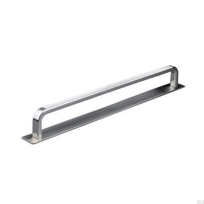 Oblong furniture handle with Gardone Stripe 224 brushed silver pad