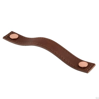 Oblong furniture handle Aviano 128 Leather Brown with Copper